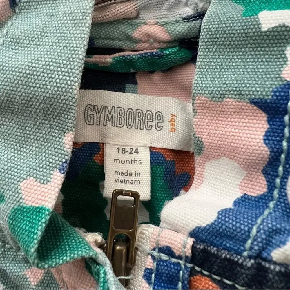 Gymboree Camo Print Hooded Denim Jacket white blue green brown